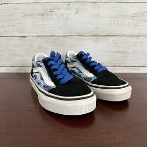 Vans Kid's Suede Canvas Lace Up Sneakers Flames Size 13 Black Blue White